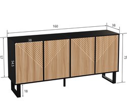 Weelora Dressoir - Dressoir Kasten - Dressoirs - Dressoir met zwarte houtnerf - 3D front - Grote opbergruimte - 160 × 38 × 75 cm - Kleur Naturel & Noir