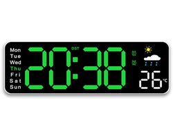 Weer klok multifunctionele woonkamer hangklok wekker temperatuur weergave klok huishoudelijke decoratie-Witte schelp groen licht