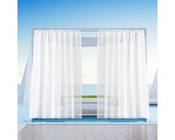 Weerbestendige Buiten Gordijnen met Oogjes, Transparant, 213 x 132 cm, Wit, voor Balkon en Terras, Zonwering en Privacy Scherm