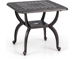 Weerbestendige Buiten Tafel Vierkant - Bistrotafel Balkon met Onderplank - Gietaluminium Antiek Brons