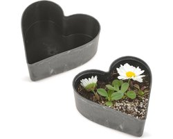 Weerbestendige Hartvormige Buitenterrassen Plantenbakken - 2 Pack - 22 cm Zwart Marmer