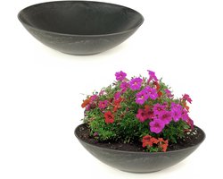 Weerbestendige plantenschalen voor buiten - Grote decoratieve schalen in zwart gemarmerd, 35 cm voor bloemen en bonsai