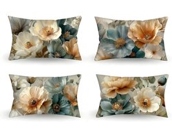 Weerbestendige theekleurige buitenkussens, set van 4 fluwelen kussenslopen 30 x 50 cm, decoratieve kussenhoezen voor tuinmeubelen en loungesets