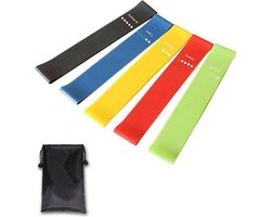 Weerstandsbanden - Set van 5 fitness elastieken - Fitnessbanden voor Training Thuis Sportschool Gym - Perfect voor Yoga Pilates Rekken Fietsers Renners Crossfit- fitness elastiek- Met gratis trainingsschema