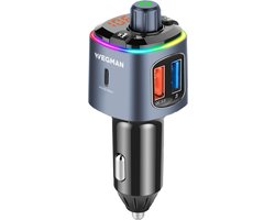 Wegman Bluetooth FM Transmitter - Handsfree Bellen Auto Carkit - 30W Autolader USB C - Bluetooth Adapter Auto - USB Stick