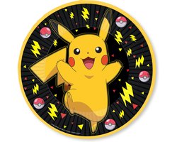 Wegwerp borden Pokemon - 8x - zwart/geel - karton - D23 cm - Amscan