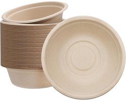 Wegwerp Bruine 17oz/480ml Bagasse Composteerbare Milieuvriendelijke Biologisch Afbreekbare Kommen, 50 Stuks - Feest, Dessert, Soep, Serveerkommen voor Warm/Koud Voedsel, BBQ, Picknick