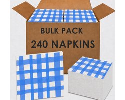 Wegwerp Servetten - Papieren Servetten - Feestelijke Bijeenkomsten - Gerecycled Materiaal - 240 Stuks - Blauw Gingham