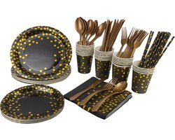 Wegwerp Servies - feestservies - 25 personen - herbruikbaar bestek - goud/zwart