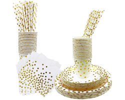 Wegwerp Servies Set 25 personen - Borden en Bekers Feestartikelen - 25 Gasten – wit goud - Feestservies