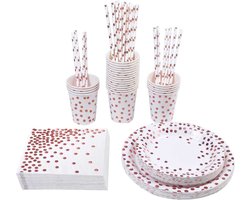Wegwerp Servies Set 25 personen - Borden en Bekers Feestartikelen - 25 Gasten – wit rose goud - Feestservies