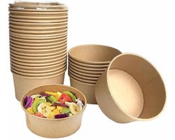 Wegwerp Soepbeker met Deksel - karton/papier - Ø14 cm - 1000ml - 30 Stuks - Soepkommen - Feest/verjaardag/BBQ borden