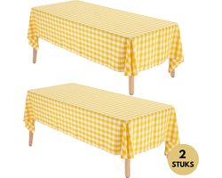 Wegwerp Tafelkleed 2x – Tafelzeil – Tafelkleden – Tafelkleed buiten – Plastic Tafelkleed – Tafelkleed Feest - Tafelkleed buiten rechthoekig – 274x137cm – Feest Decoratie – Geel/Wit - Gender Reveal