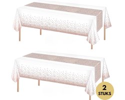 Wegwerp Tafelkleed 2x – Tafelzeil – Tafelkleden – Tafelkleed buiten – Plastic Tafelkleed – Tafelkleed Feest - Tafelkleed buiten rechthoekig – 274x137cm – Feest Decoratie – Wit/Roze - Gender Reveal