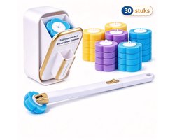 Wegwerp Toiletborstel Set met Houder, 30 Vervangbare Navulsponzen, 3 Geuren, Muurhangend Wit en Goud, 40cm Lange Steel, Reinigingsborstel voor WC en Badkamer