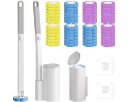 Wegwerp Toiletborstel - WC Borstel Set - Hygiënisch Reinigen - Met Geurverwijdering - 40 cm Handgreep - Blauw Paars Geel
