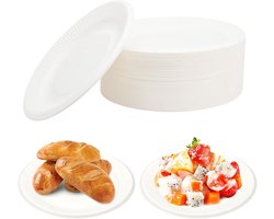 Wegwerpborden 100 stuks 18 cm biologisch afbreekbaar papieren borden - geschikt voor feestjes, picknicks, barbecues, verjaardagen, bruiloften en andere evenementen (wit)
