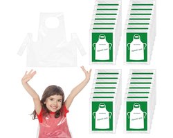 Wegwerpschorten voor kinderen, 35 stuks, plastic jas, wegwerpschorten voor kinderen, waterdicht, oliebestendig, klein, doorzichtig, kinderkookschort voor schilderen, koken, eten, onderwijs