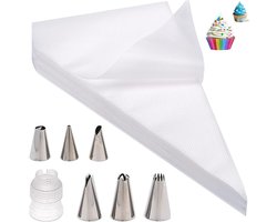 Wegwerpspuitzakken set van 100 stuks piping bags + 6 spuitmonden + 1 taartadapter voor spuitmonden bakaccessoires taartdecoratieset voor cupcakes - Kowyko
