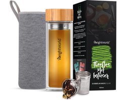 WeightWorld dubbelwandige theefles met filter - 500 ml - Thee fles met RVS tea infuser en warmhoud hoes