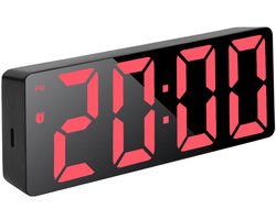 wekker - digitale wekker - klok - wekkers - LED-spiegelwekker - Digitale wekker - Elektronische klok Groot display Bureauklok Wekker - Stille moderne wekker - Slaapkamer, woonkamer Bureaudecoratie - Zwarte schelp met rood licht