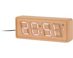 Wekker Hout - Digitale Klok - Wakker Worden - Subtiel Gravering - 20cm Breed - Bruin