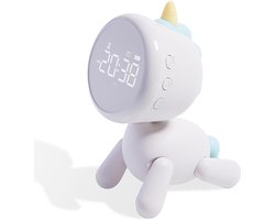 Wekker kind-wekker analoog-digitale wekker-Kinderwekker LED-nachtklok met digitaal display - 6 ringen, liedjes, snooze-optie, timer, optelfunctie, tijdmanagement, schattige dieren, slaaptrainer - voor leertesten, koken - wit - 11,9 x 7,4 x 16,7 cm