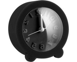 Wekker Rond - Tafelklokje Alarm - Wakker Worden - Rubber Bekleed - 8 Cm - Zwart