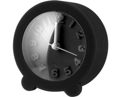Wekker Rond - Tafelklokje - Wakker Worden - Met Rubber - 8 Cm - Zwart