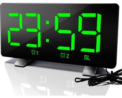 Wekkerradio met USB-oplaadpoorten, elektrische klok met instelbare helderheid en sluimerfunctie 12/24 uur - Groen