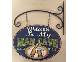 Welcome to my Mancave Uithangbord van metaal METALEN-WANDBORD - MUURPLAAT - VINTAGE - RETRO - HORECA- BORD-WANDDECORATIE -TEKSTBORD - DECORATIEBORD - RECLAMEPLAAT - WANDPLAAT - NOSTALGIE -CAFE- BAR -MANCAVE- KROEG- MAN CAVE