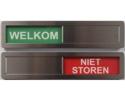 Welkom - Niet Storen Schuifbordje - RVS - Hoge Kwaliteit - 18 cm x 4 cm x 0,5 cm - Promessa Design.