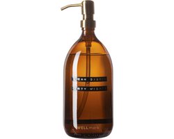 Wellmark Afwasmiddel bamboe bruin glas messing pomp 1L 'clean dishes dirty wishes'