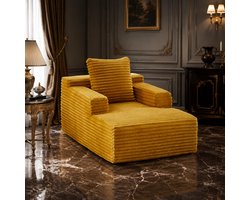 Welltin Chaise longue - Fauteuil - Opvouwbare slaapbank - Leesstoel - Ligstoel - Corduroy - Geschikt voor de woonkamer, het kantoor en appartementen - Geel