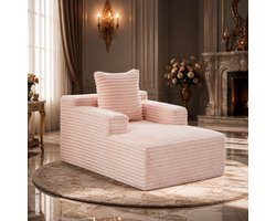 Welltin Chaise longue - Fauteuil - Opvouwbare slaapbank - Leesstoel - Ligstoel - Corduroy - Geschikt voor de woonkamer, het kantoor en appartementen - Roze