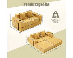 Welltin Slaapbank - Slaapbank - Zetelbed - 2-Zitsbank - Multifunctionele Corduroy Slaapbank - 2 persoons - Opvouwbaar - 2 Kussens - Armleuningen - Scandinavische stijl - Geel