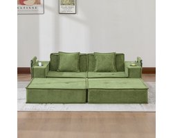 Welltin Slaapbank - Slaapbank - Zetelbed - 2-Zitsbank - Multifunctionele Corduroy Slaapbank - 2 persoons - Opvouwbaar - 2 Kussens - Armleuningen - Scandinavische stijl - Groen