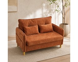 Welltin Tweezitsbank - 2-zits bank - Comfortabele zitbank - Kleine Sofa - 127x75x83 cm - Zacht zitkussen - Met zakken aan de zijkant - Met armleuningen - Chenille - Geschikt voor kantoren, woonkamers en studeerkamers - Bruin