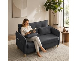 Welltin Tweezitsbank - 2-zits bank - Comfortabele zitbank - Kleine Sofa - 127x75x83 cm - Zacht zitkussen - Met zakken aan de zijkant - Met armleuningen - Chenille - Geschikt voor kantoren, woonkamers en studeerkamers - Donkergrijs