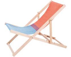 Weltevree | Beach Chair | Strandstoel Opvouwbaar, Tuinstoel, Campingstoel, Kampeer Stoel Strand | Beukenhout & Organisch Katoen | Rood/Blauw