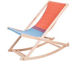 Weltevree | Beach Rocker | Schommelstoel Strand, Tuinstoel, Strandstoel Opvouwbaar, Campingstoel | Beukenhout & Organisch Katoen | Rood/Blauw