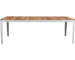 Weltevree | Bended Table Wood | Duurzame Tuintafel Hout & Staal 90 x 220 cm | Eettafel Buiten Essenhout, Tuinmeubel | Tuin Tafel 8 Personen | Agaatgrijs