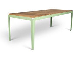 Weltevree | Bended Table Wood | Duurzame Tuintafel Hout & Staal 90 x 220 cm | Eettafel Buiten Essenhout, Tuinmeubel | Tuin Tafel 8 Personen | Lichtgroen