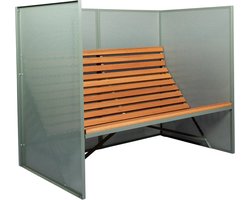 Weltevree | Patio Bench High | Tuinbank met Privacy, Buitenbank | Stalen Frame & Eucalyptus Houten Zitting | Weerbestendig | Cement Grijsgroen RAL 5008