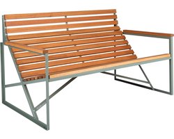 Weltevree | Patio Bench | Tuinbank, Buitenbank | Stalen Frame & Eucalyptus Houten Zitting | Weerbestendig | Cement Grijsgroen RAL 5008