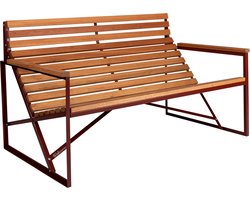 Weltevree | Patio Bench | Tuinbank, Buitenbank | Stalen Frame & Eucalyptus Houten Zitting | Weerbestendig | Rood RAL 3009