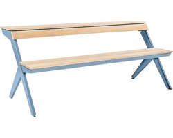 Weltevree | Tablebench | Multifunctionele Picknicktafel | Bankje met Rugsteun, Tuinbank, Balkontafel, Buitenmeubel, Eettafel Buiten | Bamboe & Staal | Pastel Blauw RAL 5024