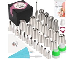 Wenburg bloemenspuitmondset met 29 opzetstukken | Russische piping tips set | Bol-, ruche- en bladpunten, vulmondstuk | Tips voor het versieren van cupcakes en taarten | Spuitzak en tipset
