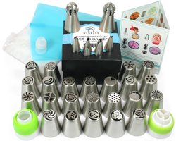 Wenburg spuitmondset - 29-delig - diverse spuitzakken met professionele spuitmonden - bakset met veelzijdige accessoires voor taartdecoratie inclusief e-book (Deluxe)