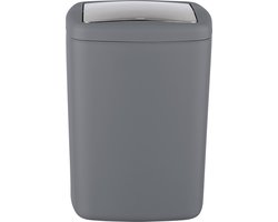 WENKO Afvalemmer Barcelona L 8.5 liter kunststof antraciet met swingdeksel - Prullenbak - Vuilbak - Afvalbak